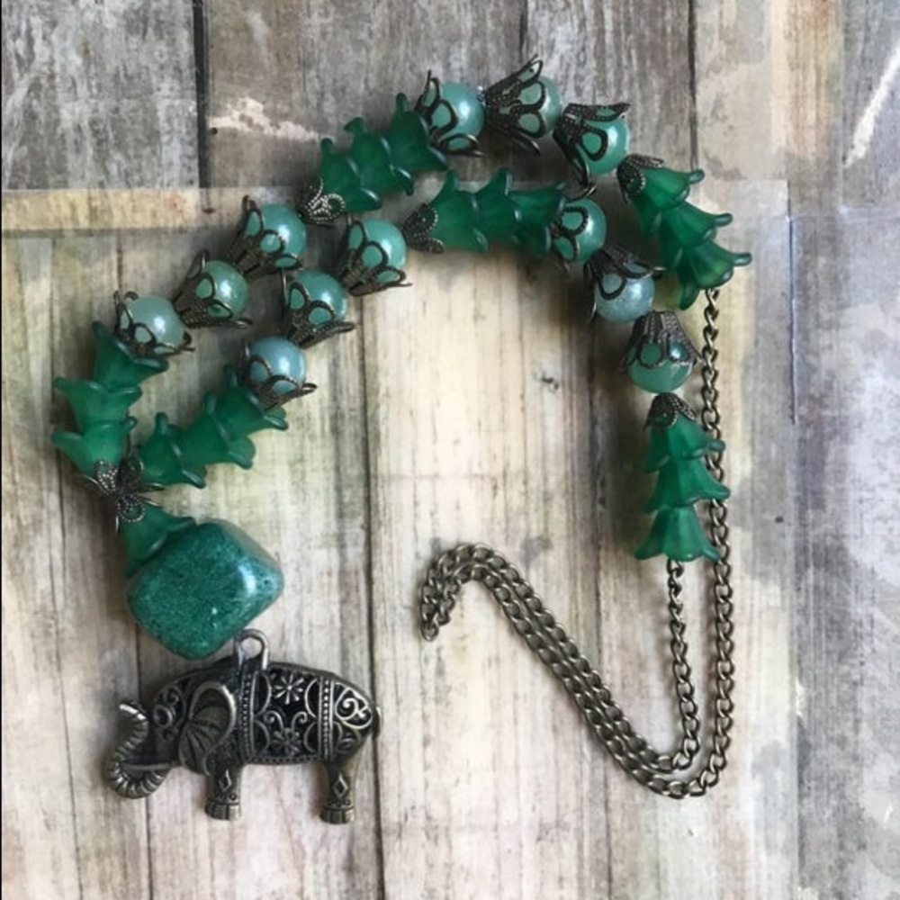Green Jade Elephant Car Charm/Window Hanger